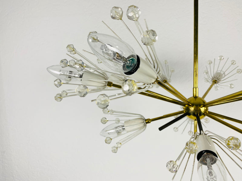 Glass and Brass 'Snowflake' Chandelier by Emil Stejnar for Rupert Nikoll, 1960s