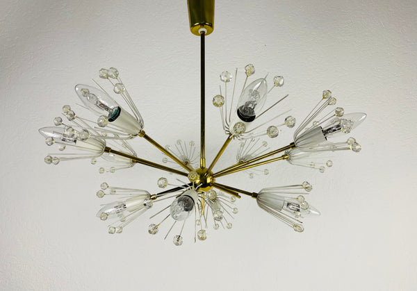 Glass and Brass 'Snowflake' Chandelier by Emil Stejnar for Rupert Nikoll, 1960s