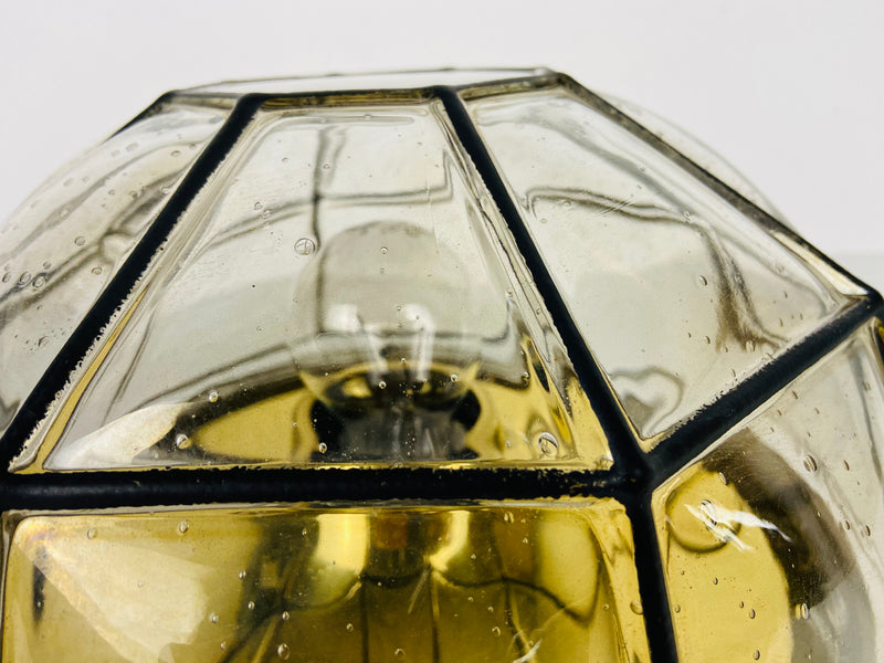 Iron and Bubble Glass Flush Mount by Glashütte Limburg, 1960s