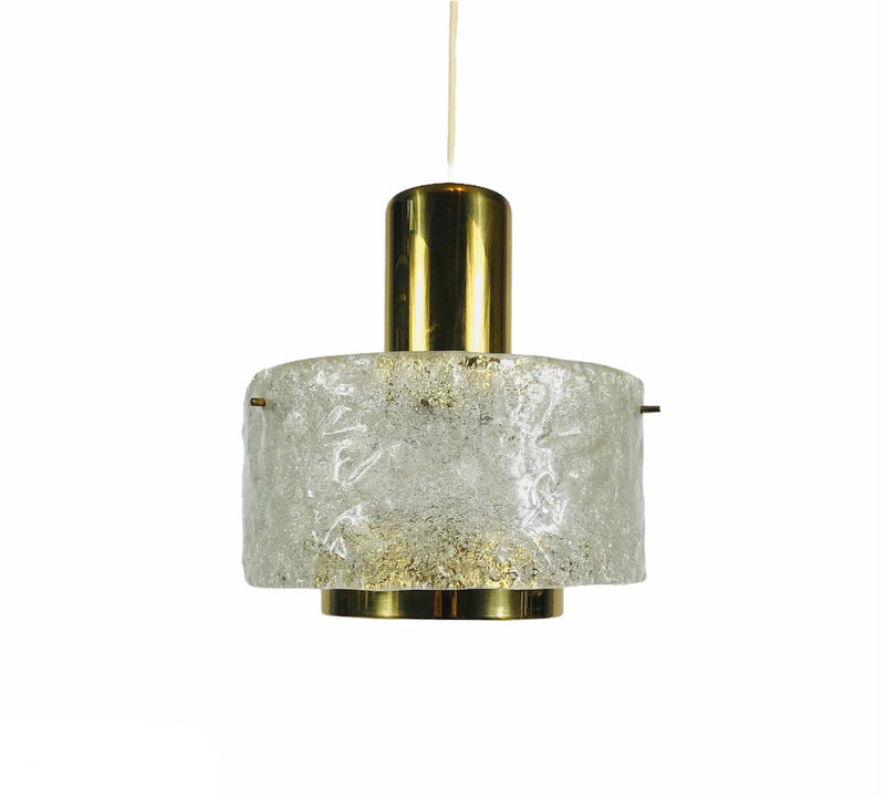 Kaiser Mid Century Brass and Ice Glass Chandelier, Germany, 1960s