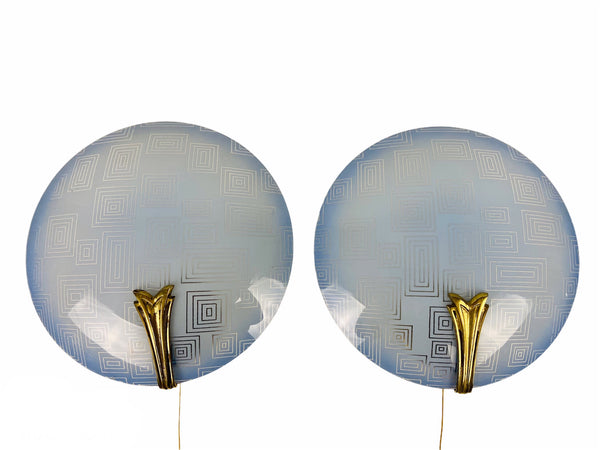 Pair of 2 Brass and Blue Glass Sconces, 1960s, Germany