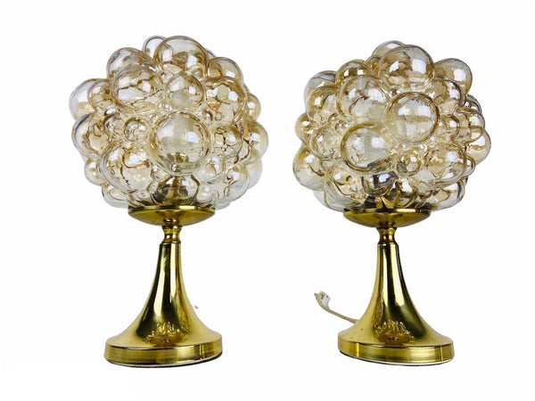Bubble Glass Table Lamps with Brass Base by Limburg, Germany, 1970s