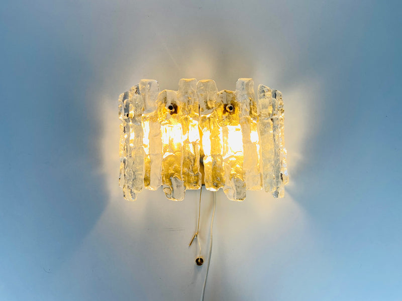 Pair of Frosted Ice Glass Wall Lamps by Kalmar, Austria, 1960s