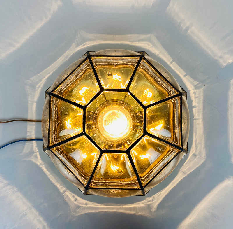 Iron and Bubble Glass Flush Mount by Glashütte Limburg, 1960s
