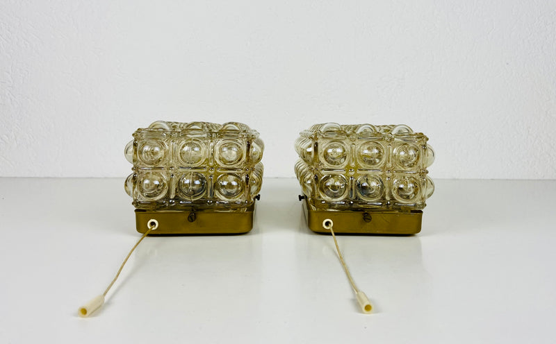 Pair of Midcentury Bubble Glass Wall Lamps by Helena Tynell for Limburg, 1960s