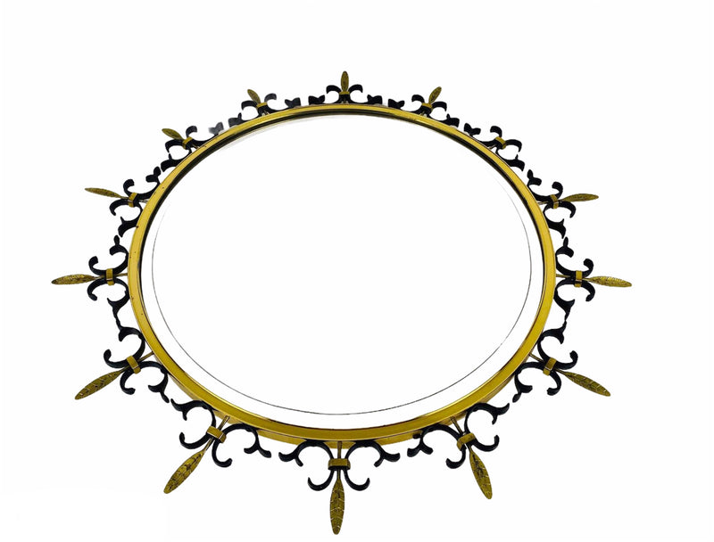 Mid-Century Italian Round Illuminated Brass Wall Mirror, Italy, 1960s