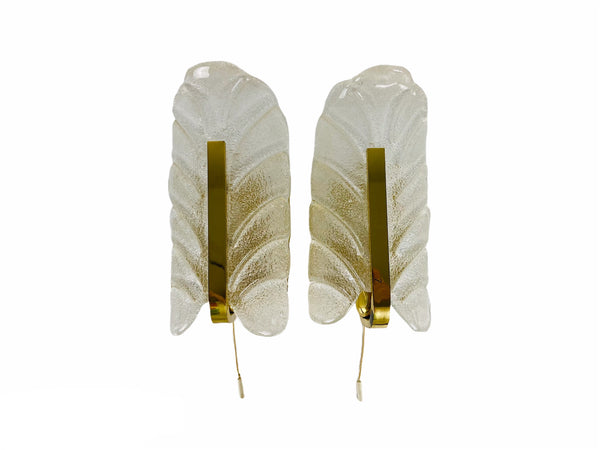 Pair of Modernist Brass and Opaline Glass Wall Lamps by Carl Fagerlund, 1960s