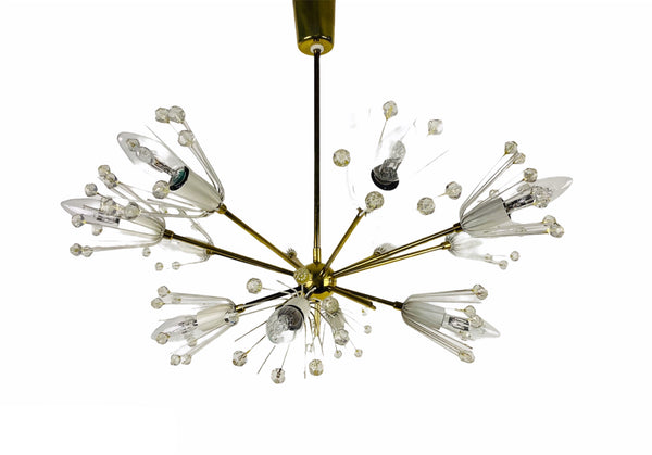 Glass and Brass 'Snowflake' Chandelier by Emil Stejnar for Rupert Nikoll, 1960s
