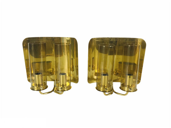 Pair of Glass and Brass Wall Lamps by Hans-Agne Jakobsson for AB Markaryd, Sweden, 1960s