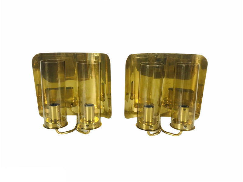 Pair of Glass and Brass Wall Lamps by Hans-Agne Jakobsson for AB Markaryd, Sweden, 1960s