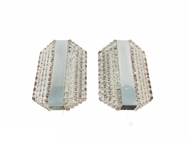 Pair of Metal and Glass Wall Lamps by Kaiser Leuchten, Germany, 1970s