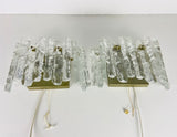 Pair of Frosted Ice Glass Wall Lamps by Kalmar, Austria, 1960s