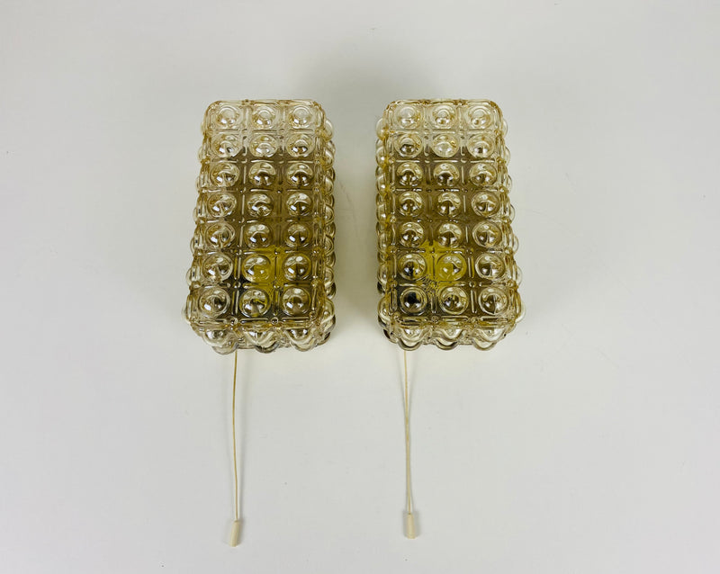 Pair of Midcentury Bubble Glass Wall Lamps by Helena Tynell for Limburg, 1960s