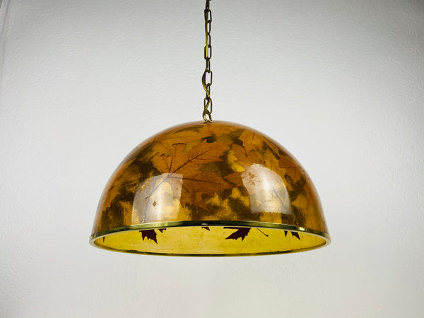 Midcentury Plexiglass Pendant Lamp with Real Leaves, Germany 1960s