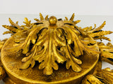 Set of 2 Golden Florentine Flower Shape Flushmounts by Banci, Italy, 1970s