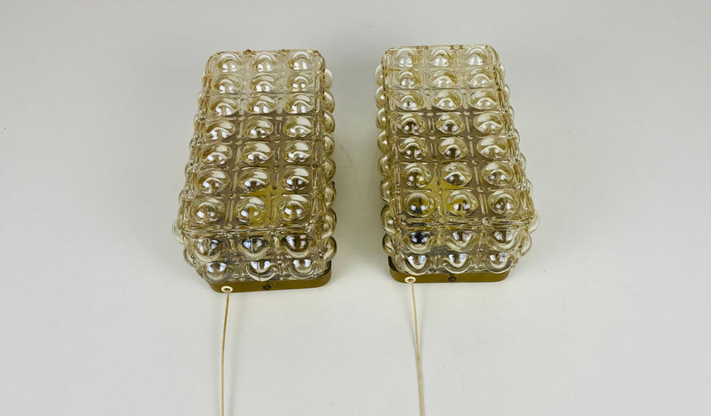 Pair of Midcentury Bubble Glass Wall Lamps by Helena Tynell for Limburg, 1960s