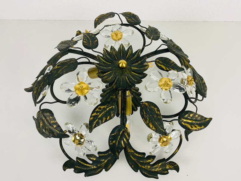 Green Florentine Flower Shape Flushmount Attributed to Banci Firenze, 1960s