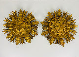 Set of 2 Golden Florentine Flower Shape Flushmounts by Banci, Italy, 1970s