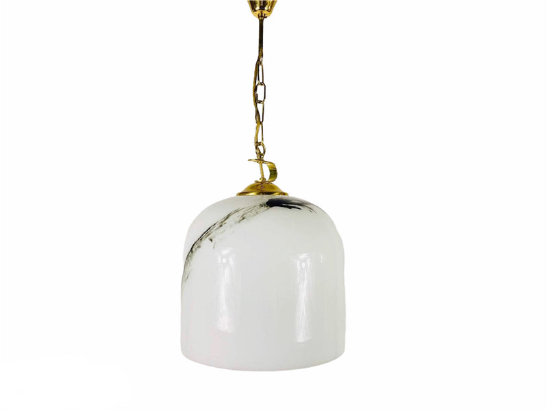 White Glass and Brass Hanging Lamp by Peill & Putzler, 1970s, Germany