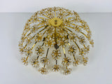 Gilt Brass and Crystal Glass Flush Mount by Palwa, Germany, 1970s