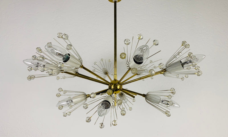 Glass and Brass 'Snowflake' Chandelier by Emil Stejnar for Rupert Nikoll, 1960s
