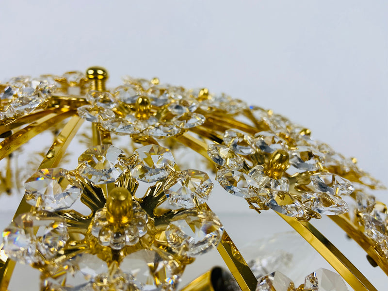 Gilt Brass and Crystal Glass Flush Mount by Palwa, Germany, 1970s