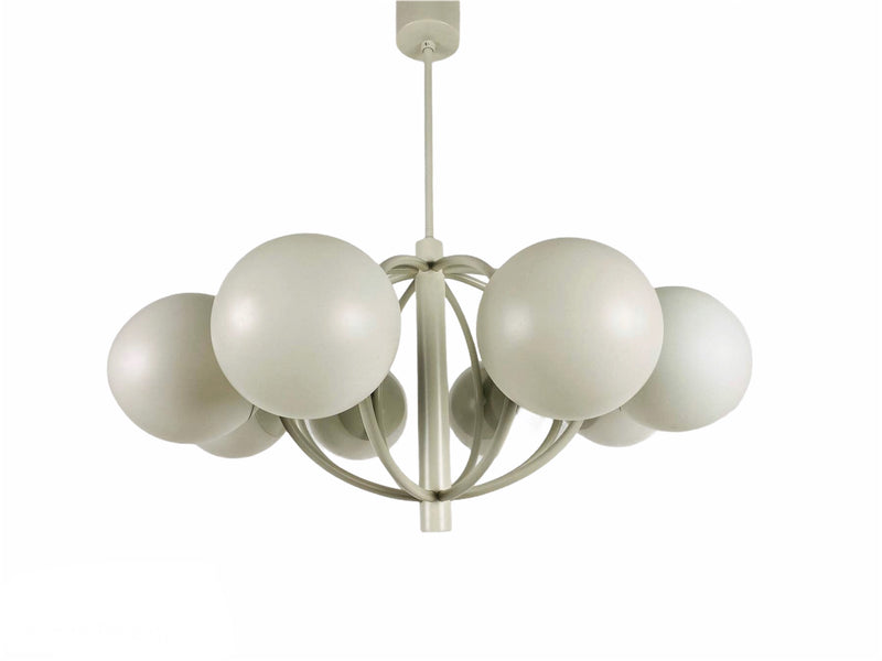 Large Kaiser Midcentury White 8-Arm Space Age Chandelier, 1960s, Germany