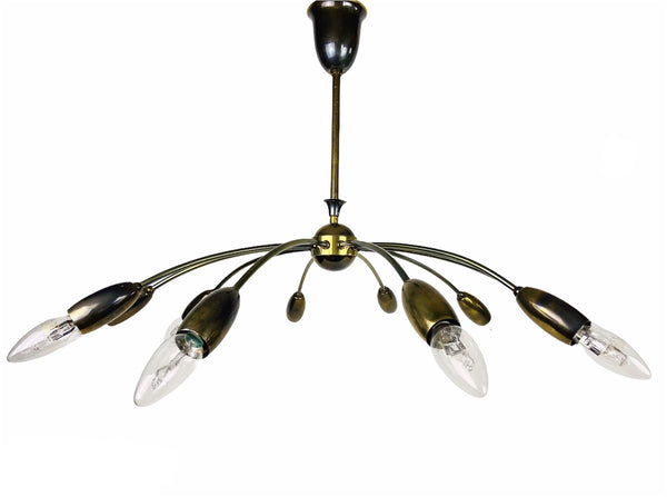 Italian Midcentury Brass 10-Arm Sputnik Chandelier Arredoluce Attributed, 1950s