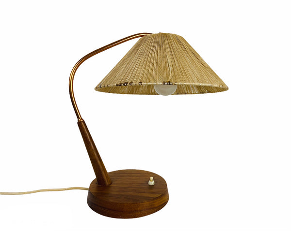 Midcentury Teak and Rattan Table Lamp by Temde, circa 1970