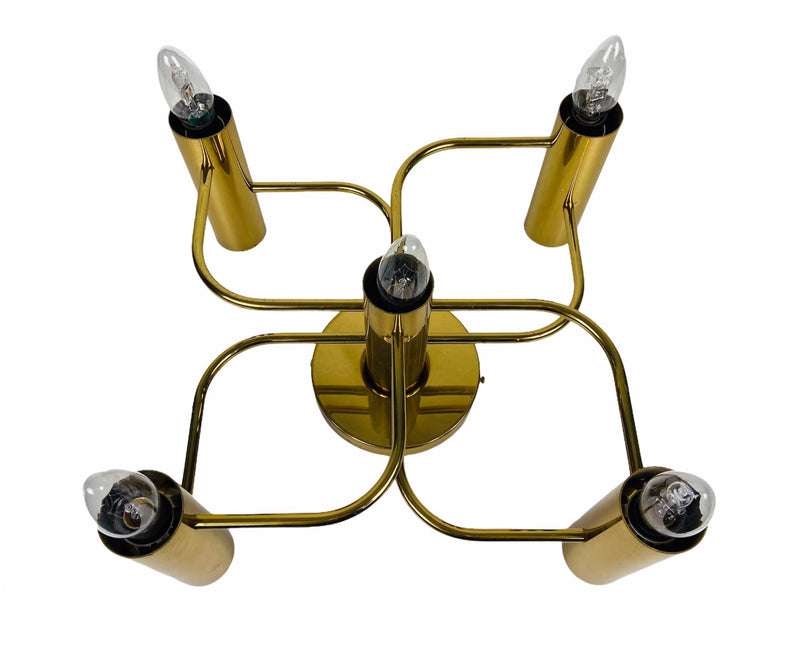 Midcentury Brass 5-Arm Flush Mount by Leola, 1960s