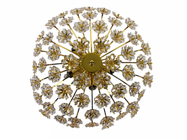 Gilt Brass and Crystal Glass Flush Mount by Palwa, Germany, 1970s