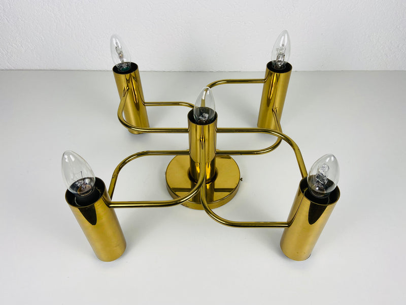 Midcentury Brass 5-Arm Flush Mount by Leola, 1960s