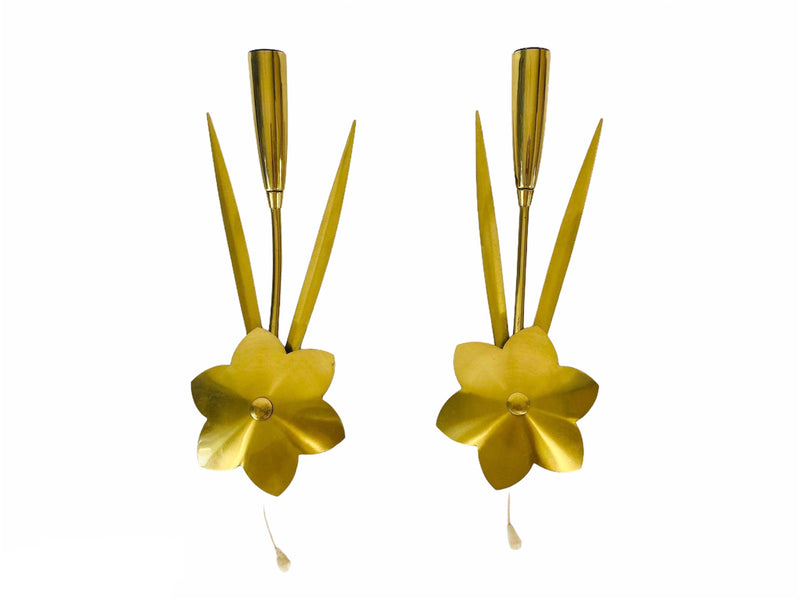 Pair of Sputnik Brass Wall Lamps, Germany, 1960s