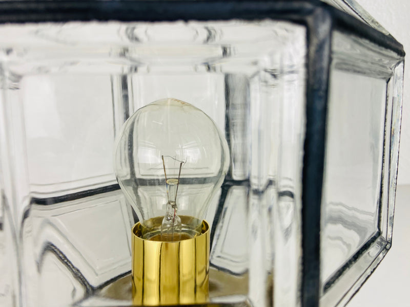 Midcentury Iron and Bubble Glass Flush Mount by Glashütte Limburg, 1960s