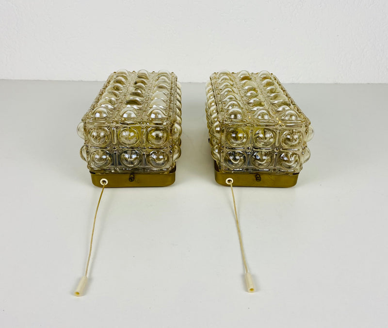 Pair of Midcentury Bubble Glass Wall Lamps by Helena Tynell for Limburg, 1960s
