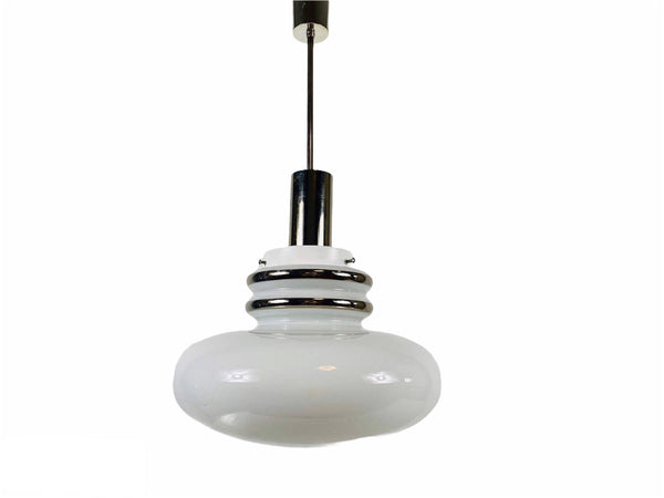 Sölken Space Age White Glass Pendant Lamp, Germany, 1970s