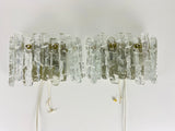Pair of Frosted Ice Glass Wall Lamps by Kalmar, Austria, 1960s