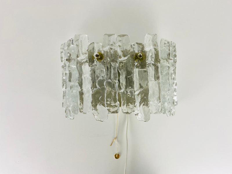 Pair of Frosted Ice Glass Wall Lamps by Kalmar, Austria, 1960s