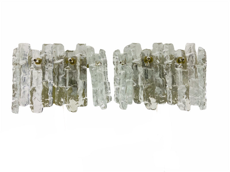 Pair of Frosted Ice Glass Wall Lamps by Kalmar, Austria, 1960s