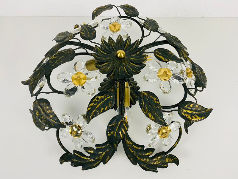 Green Florentine Flower Shape Flushmount Attributed to Banci Firenze, 1960s