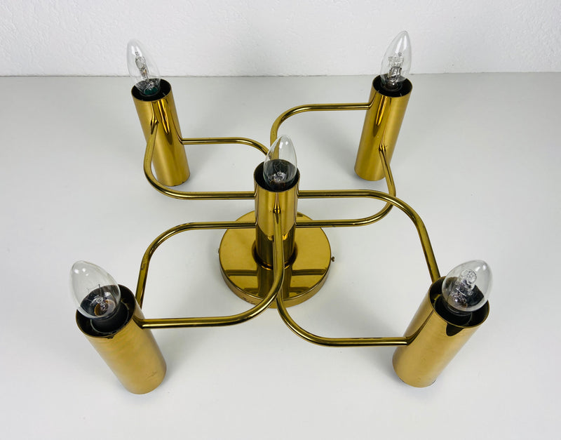 Midcentury Brass 5-Arm Flush Mount by Leola, 1960s