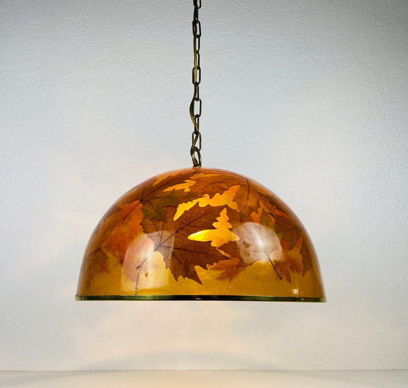 Midcentury Plexiglass Pendant Lamp with Real Leaves, Germany 1960s