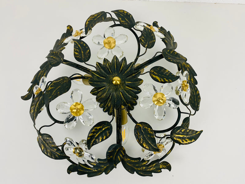 Green Florentine Flower Shape Flushmount Attributed to Banci Firenze, 1960s