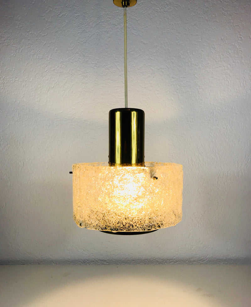 Kaiser Mid Century Brass and Ice Glass Chandelier, Germany, 1960s