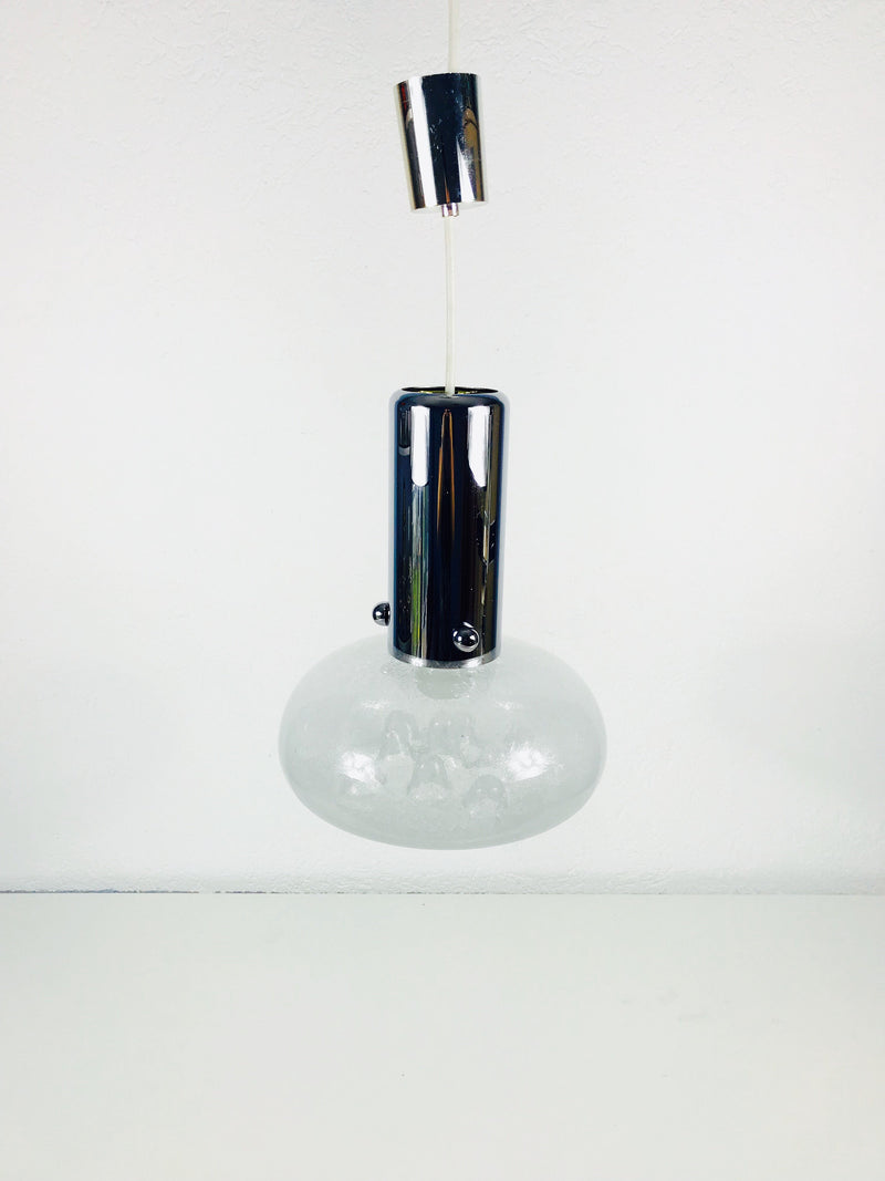 Chrome and Murano Glass Hanging Lamp, Italy, 1970s