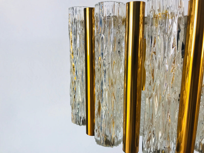 Brass and Ice Glass Chandelier by Kaiser Mid Century, Germany, 1960s