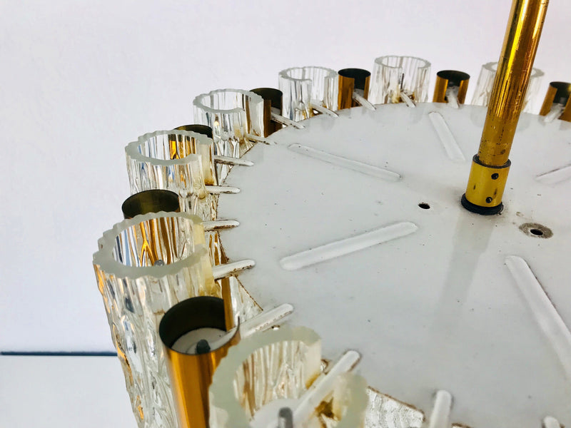 Brass and Ice Glass Chandelier by Kaiser Mid Century, Germany, 1960s