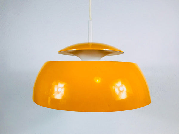Space Age Orange Metal Hanging Lamp by Temde, Suisse, 1970s