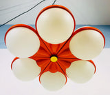 Mid-Century 6-Arm Red Ceiling Lamp from Kaiser, Germany, 1960s