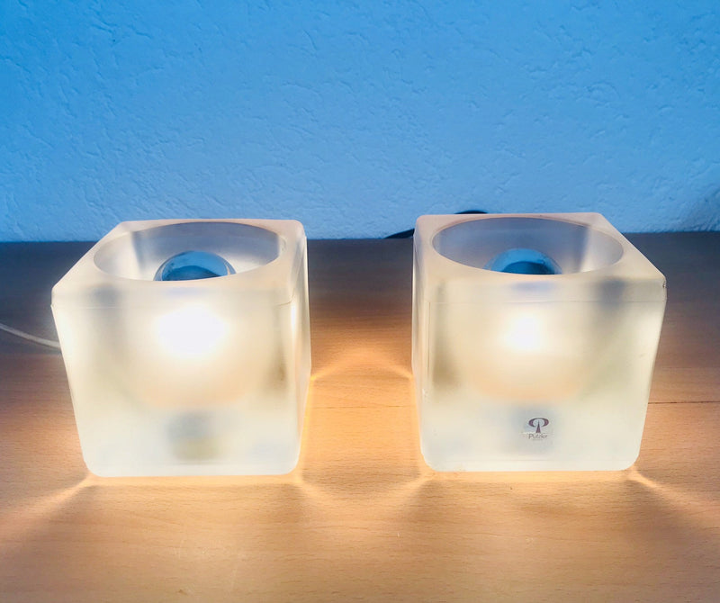 Pair of 2 Beautiful Cube Table Lamps by Peill & Putzler, Germany, 1970s